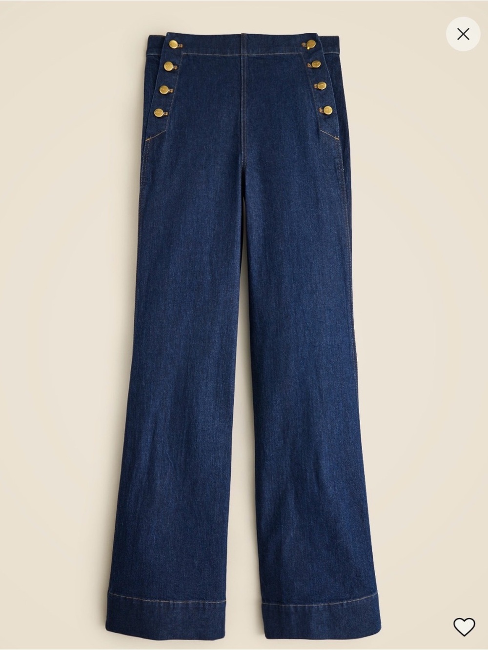 J. Crew Dark Blue Wide-Leg Sailor Jeans with Gold Buttons